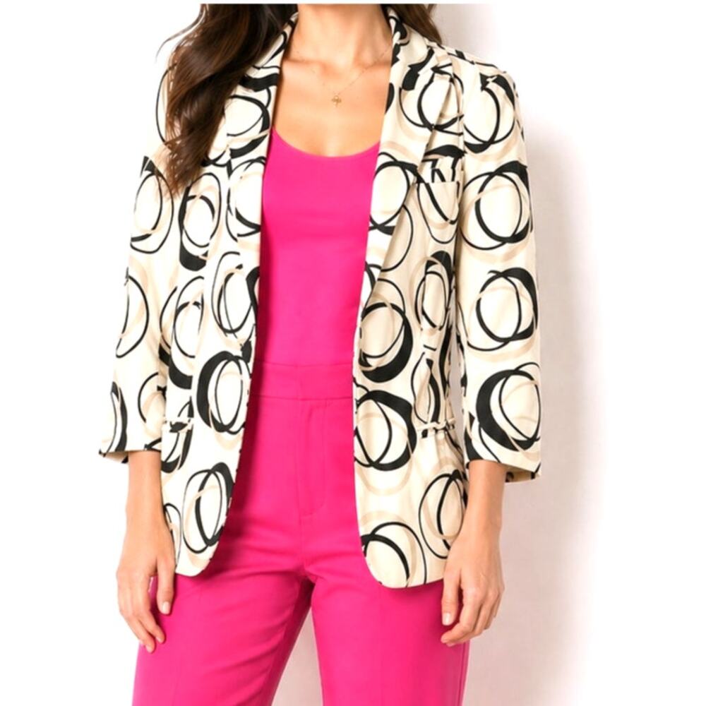 Mod Op Art Circle Graphic Cotton Blazer L Maximalist Artsy Sandro